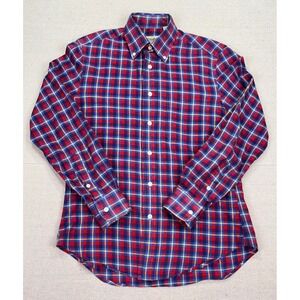 Gitman Bros Mens Small Red Blue Plaid Button Down Shirt Cotton Made in USA